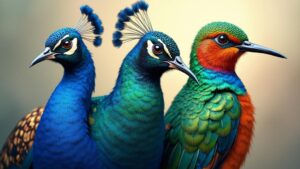 birds with iridescent plumes