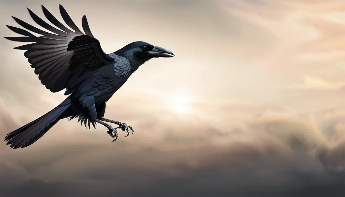 Illustration of a crow in flight