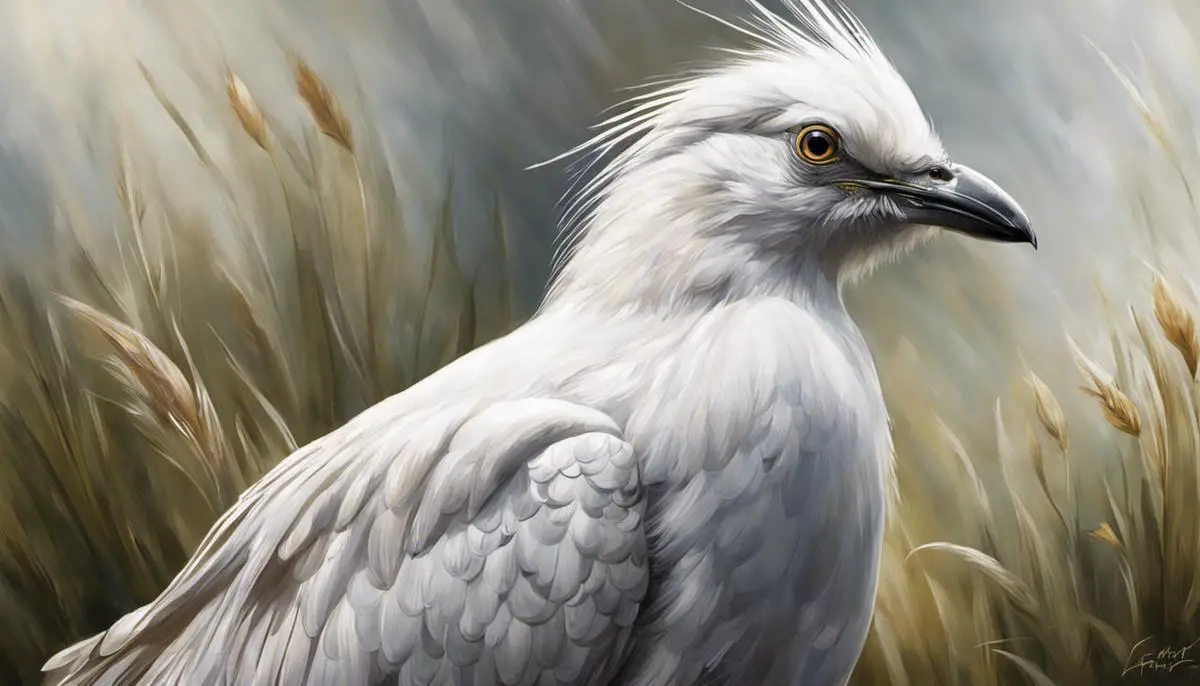 Artistic depiction of a white bird with a mohawk