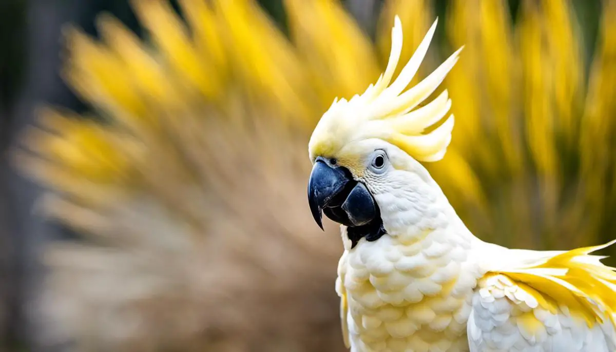 Image of a Sulphur Crested Cockatoo with a vibrant yellow mohawk crest.