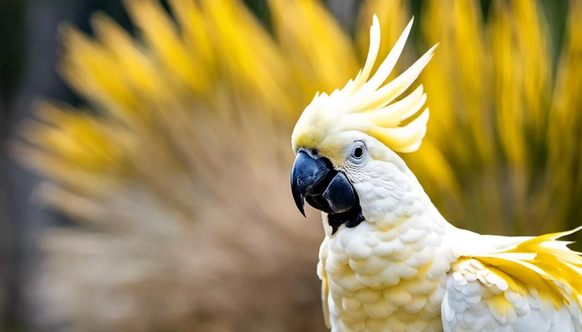 Image of a Sulphur Crested Cockatoo with a vibrant yellow mohawk crest.